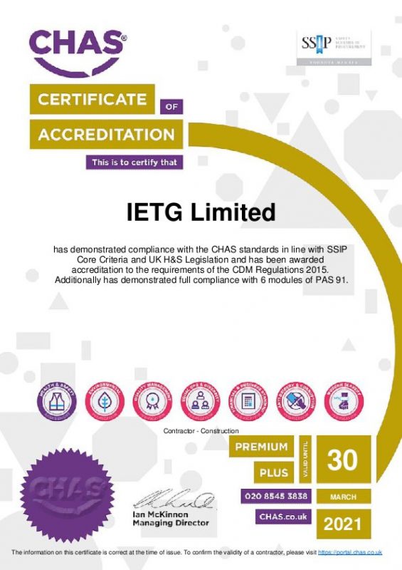 IETG Achieves CHAS Premium Plus